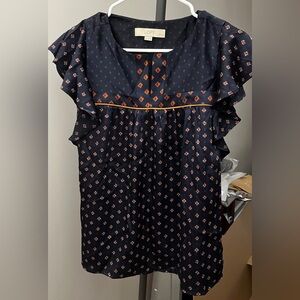 LOFT Women's Navy Patterned Top